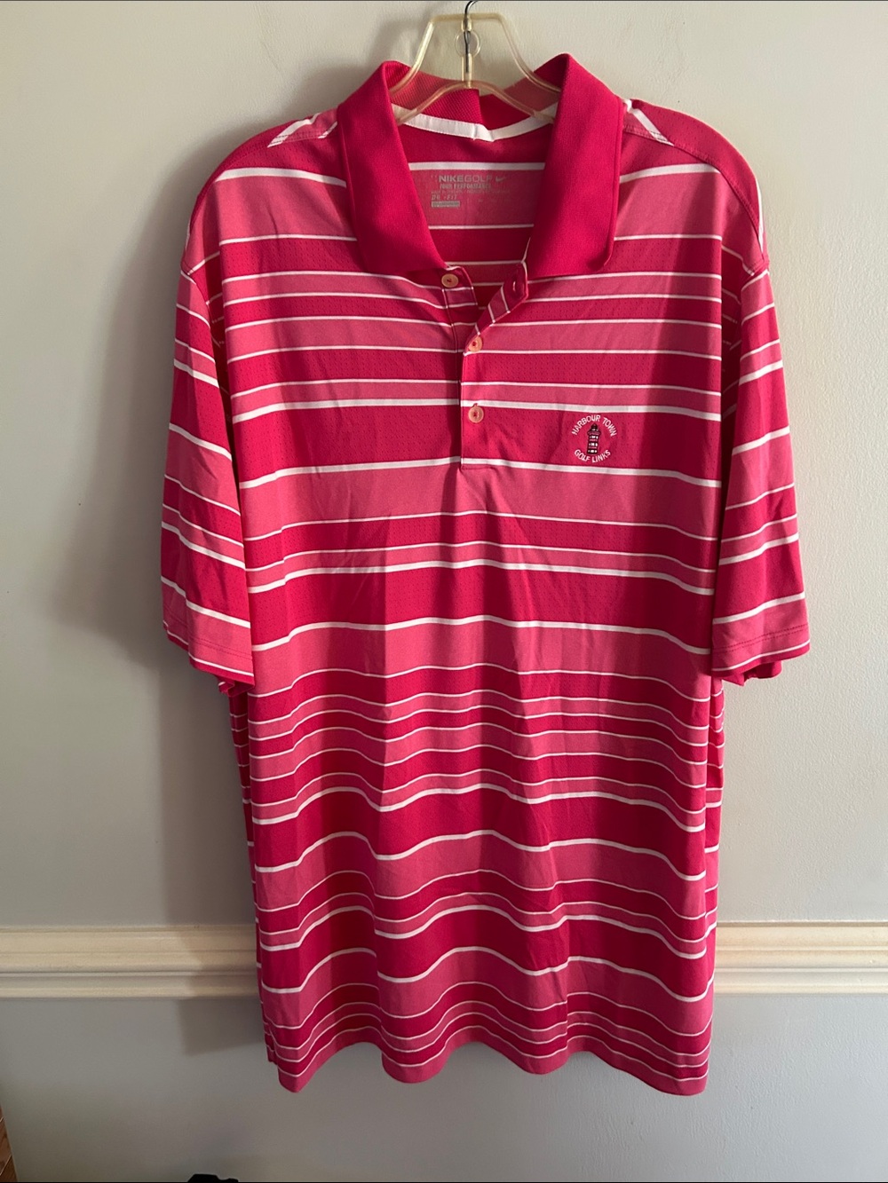 Nike Men's Pink & White Striped Polo